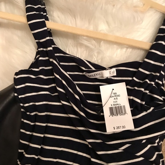 Bailey 44 Navy stripe and faux leather dress